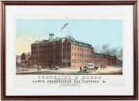 Color lithographed advertising broadside view of the factory of Cornelius & Baker