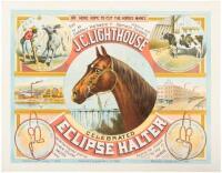 Color lithograph broadside for the J.C. Lighthouse Horse Collar & Halter Factory