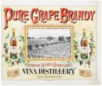 Chromolithographed sign for Senator Leland Stanford&rsquo;s Vina Distillery in Vina, Tehama County, California
