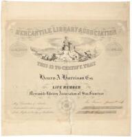 Life membership certificate for the Mercantile Library Association of San Francisco