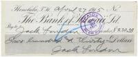 Signed check from the bank of Hawaii, payable to himself and signed twice