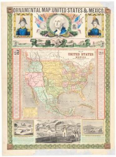 Ornamental Map of the United States & Mexico / Map of the United States and Mexico including Oregon, Texas and the Californias