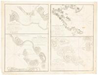 [Four plans on one sheet, titles in Russian, of bays and harbors and other coastal features of Unalaska, in the Aleutian Archipelago]