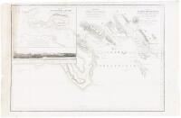 [in Russian] Chart of Chiniatski Bay, situated in the Island of Kadiak, with the entrance to Paul Harbor and the settlement of the Russian American Company, of which the latitude is 57&ordm; 47' 10" north, longitude 152&ordm; 18' 18" west from Greenwich. Soundings 