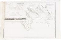 [in Russian] Chart of Chiniatski Bay, situated in the Island of Kadiak, with the entrance to Paul Harbor and the settlement of the Russian American Company, of which the latitude is 57º 47' 10" north, longitude 152º 18' 18" west from Greenwich. Soundings 