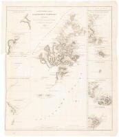 [in Russian] Mercator's Chart of Kodiak Archipelago compiled by the Russian American Company... 1849. [with ten inset maps of bays and ports]