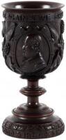 Carved mulberry wood goblet with a bust of Shakespeare and Shakespeare’s coat of arms on the bowl