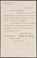 Typed Letter, signed, to publisher S.S. McClure