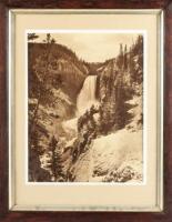 Large browntone silver photograph of the Lower Falls, Grand Canyon of Yellowstone