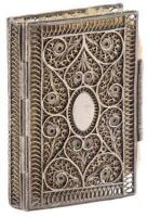 Silver-filigree needle-case in the shape of a miniature book