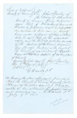 Manuscript arrest warrant for a drunken printer in Sierra County