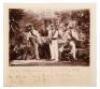 Photograph of three German, or possibly Boer, armed hunters standing in a forest setting with two squatting bearers