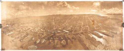 Photograph of San Francisco in Ruins from Lawrence Captive Airship, 2000 Feet Above San Francisco Bay Overlooking Waterfront, Sunset over Golden Gate