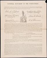 Printed announcement regarding the acceptance of a design by Billings for a "National Monument to the Forefathers"