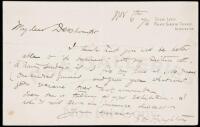 Autograph Note, signed, from an American painter to art dealer Charles Deschamps