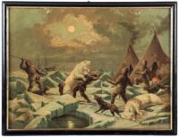 Chromolithograph of an encounter with Polar Bears in the frozen arctic