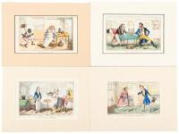 Four hand-colored etched plates by Isaac Robert Cruikshank