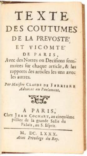 Texte des Coutumes de la Prevoste et Vicomte de Paris
