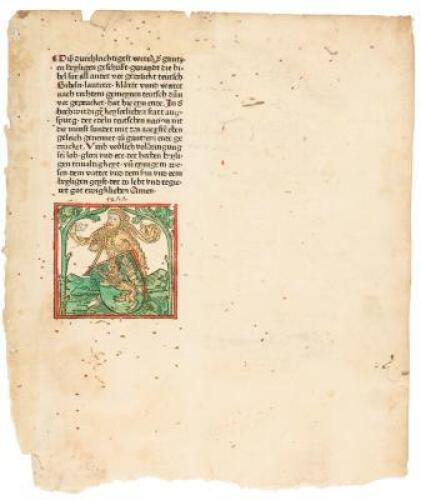 Original printed leaf from the 1477 German Bible printed by Gunther Zainer
