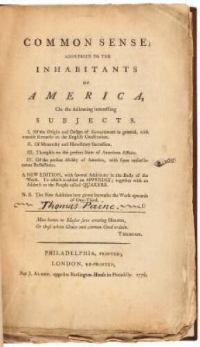 Common Sense; Addressed to the Inhabitants of America