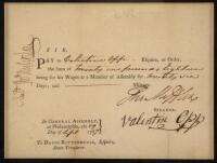 Pay voucher for Valentin Opp, signed by Thomas Mifflin as Speaker of the Pennsylvania House of Representatives