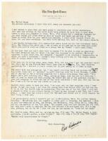 Letter from New York Times golf writer Bill Richardson to Walter Hagen