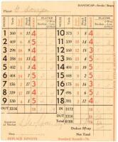 Seven golf scorecards from Pebble Beach and elsewhere, signed by champions