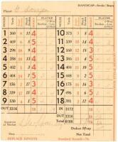 Seven golf scorecards from Pebble Beach and elsewhere, signed by champions