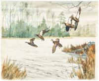 Original watercolor of ducks in flight