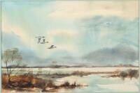 Original watercolor of birds in flight