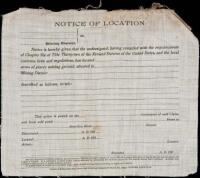 Notice of Location - Unused forms for recording location of placer mines in Alaska, one on paper & one on linen