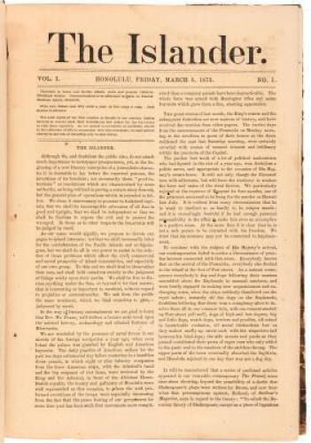 The Islander: A Weekly Journal Devoted to Hawaiian Interests, Scientific Researches, Literature, Home and Foreign Affairs