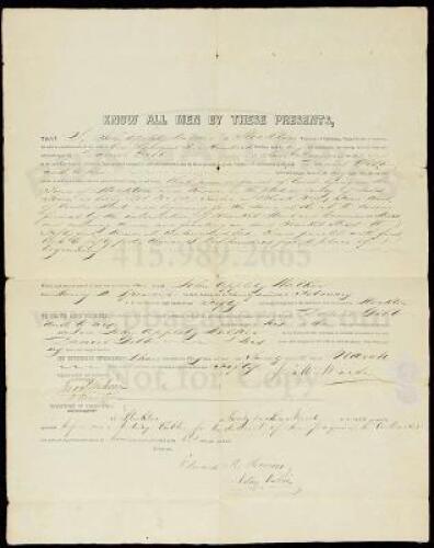 Partially printed deed, accomplished in ink, for sale of land in Stockton, California, by John Appleby Walker to Daniel Gibb