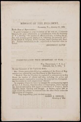 Message of the President [regarding conscription]