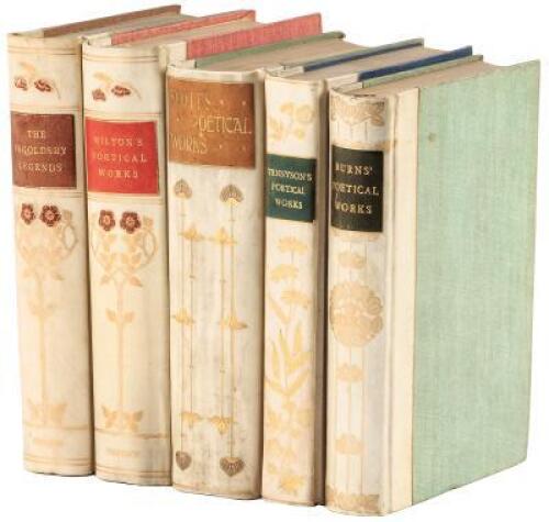 Five volumes of classic English poetry, in fine vellum bindings