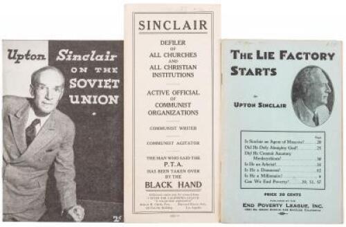 Collection of approximately 75 booklets, pamphlets, fliers, catalogues and other items by or relating to Upton Sinclair