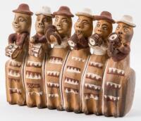 Ceramic flute with figures of 6 musicians