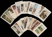 22 post cards with original watercolors and hand-colored etchings