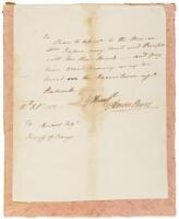 Autograph document, signed by Aaron Burr, to the Sheriff of Orange, New Jersey