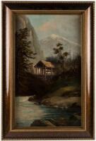 Oil painting of J.M. Hutchings' saw-mill in Yosemite Valley which John Muir helped to construct and operate