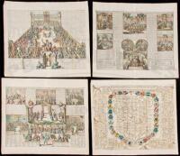 Four double-page plates from Chatelain's Atlas Historique presenting historical and genealogical aspects of the Holy Roman Empire