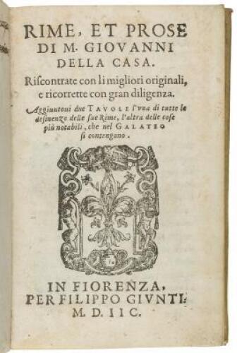 Rime et prose de M. Giovanni della Casa