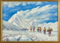 On the Way to Base Camp from Camp II - original oil on board