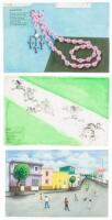 Three pencil and watercolor illustrations for an unfinished project, 'My Mexico'