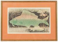 Four fish - color linocut