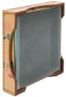 Leather display tray for miniature books with beveled glass top