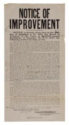 Notice of Improvement - Notice is hereby given that on the 20th day of January, A.D. 1913, the Board of Trustees of the Town of Mayfield passed Resolution of Intention No. 5 to order the following work to be done, to wit...