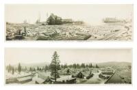 Two panoramic silver photographs of Hobart's Mills in Nevada County, California