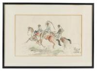 Pen & ink sketch of three riders on horseback