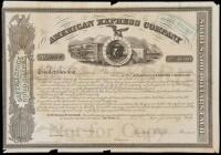 American Express Company stock certificate, signed by William Fargo, Henry Wells, and Alexander Holland